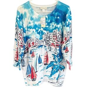 NWT CJ Banks Capri Sailboat Cardigan Sweater Size 2X